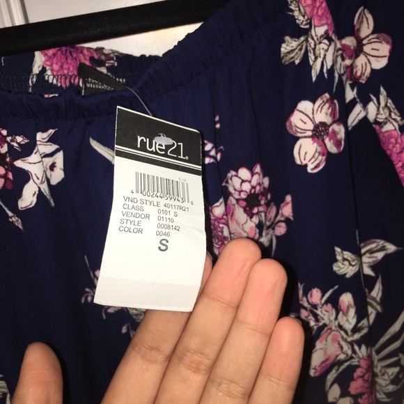 Navy Floral Off the Shoulder Dress - Picture 3 of 3